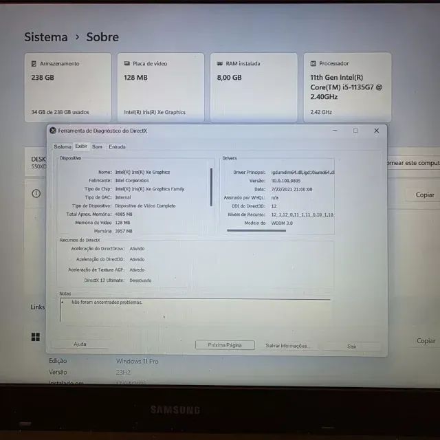 Notebook Samsung i5 11th - 8Gb Ram - Intel Iris Xe - SSD - Foto 6