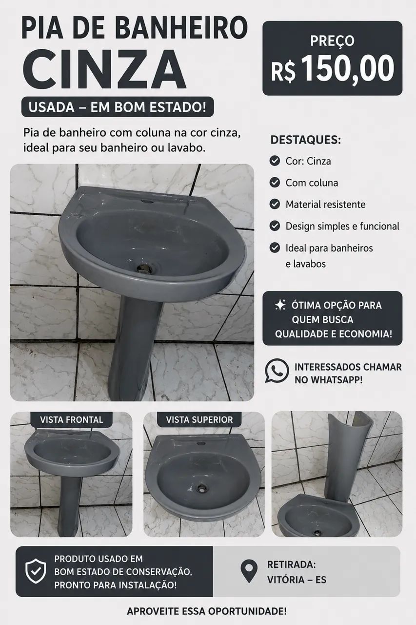 PIA DE BANHEIRO CINZA 
