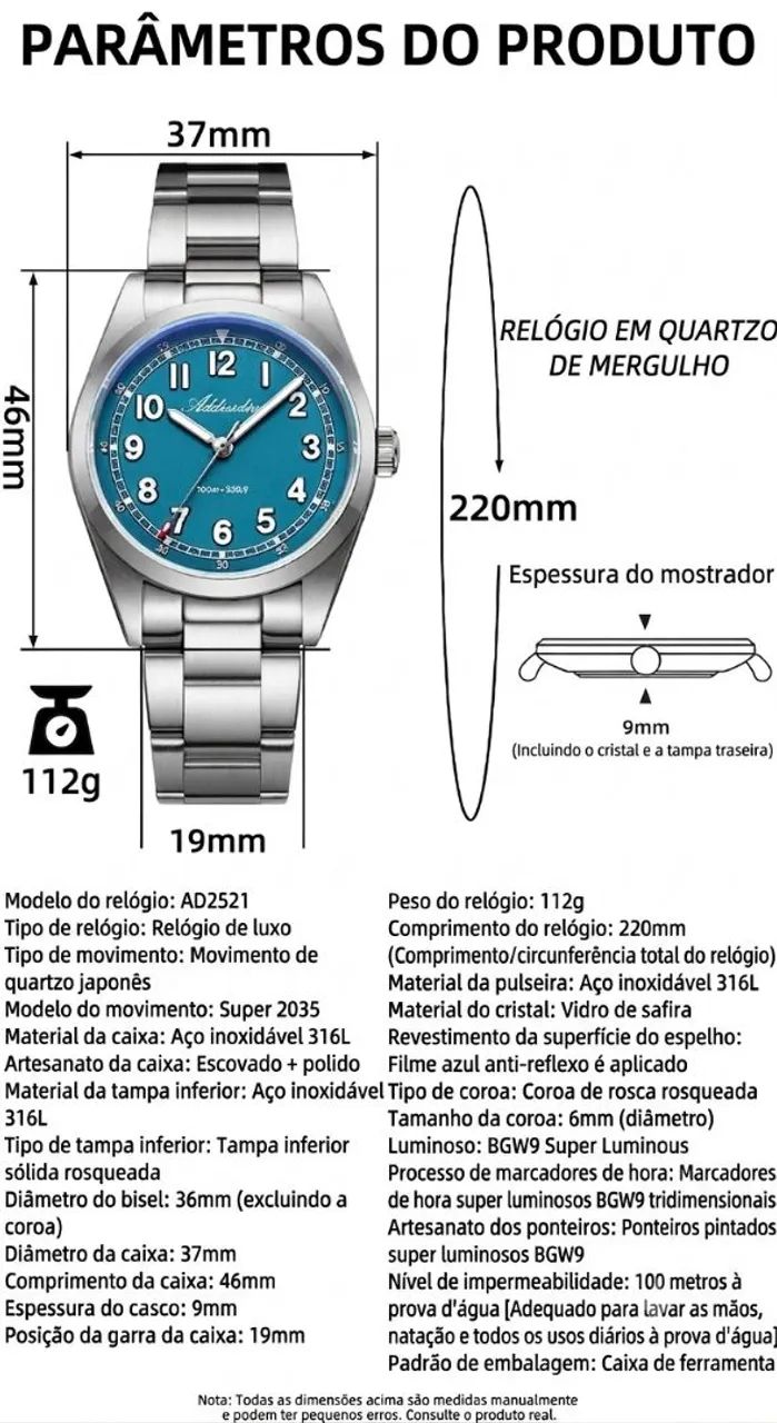 Relógio Addiesdive AD-2521 Azul celeste  - Foto 2