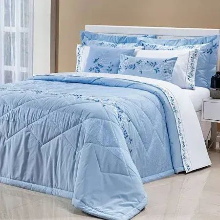 Jogo de Cama Azul Londres Bordado 200 fios 4 peças King  - Foto 2