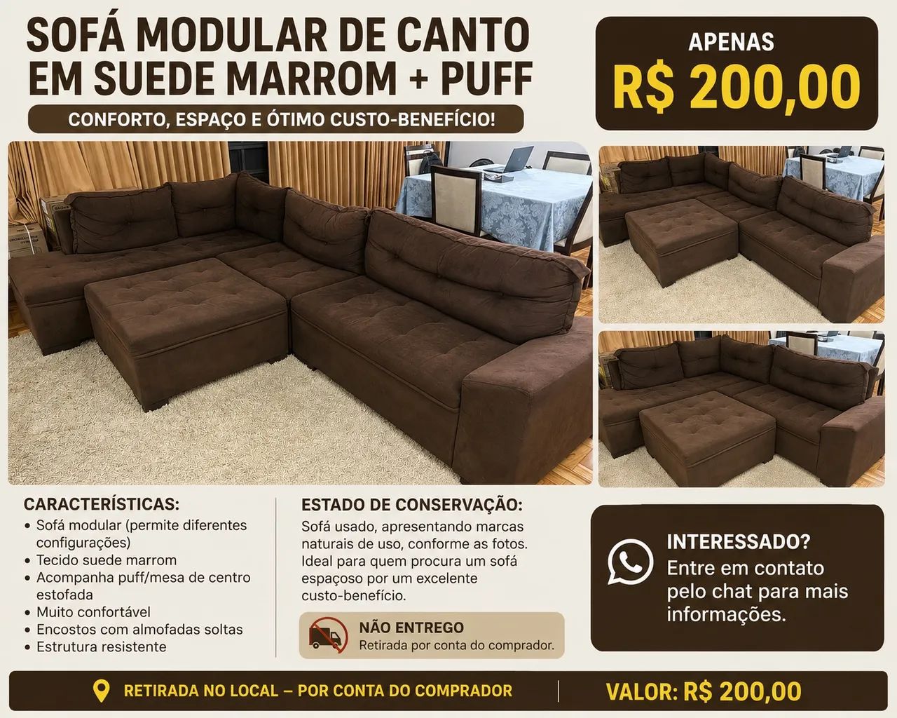 Sofá modular marrom (imperdível - entrega em NOV/26)