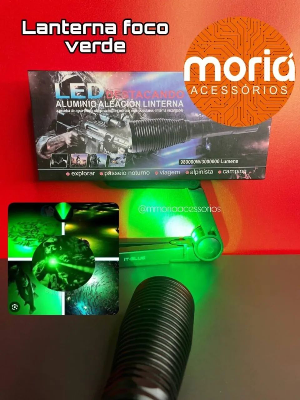 Lanterna Foco Verde Recarregáveis 3000 lumens - Foto 4