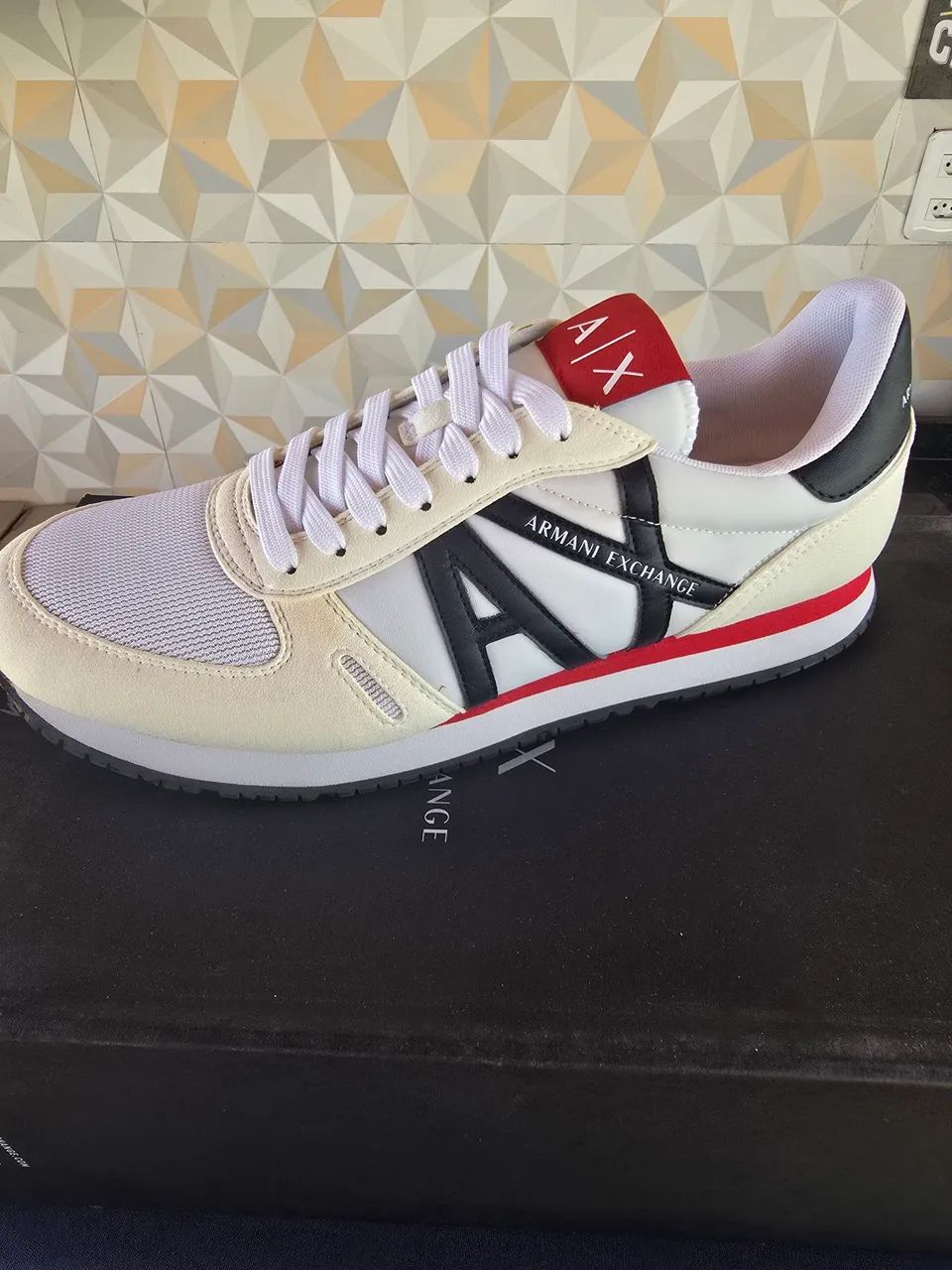 Tênis de Couro com Recorte AX Branco Armani Exchange - Calçados