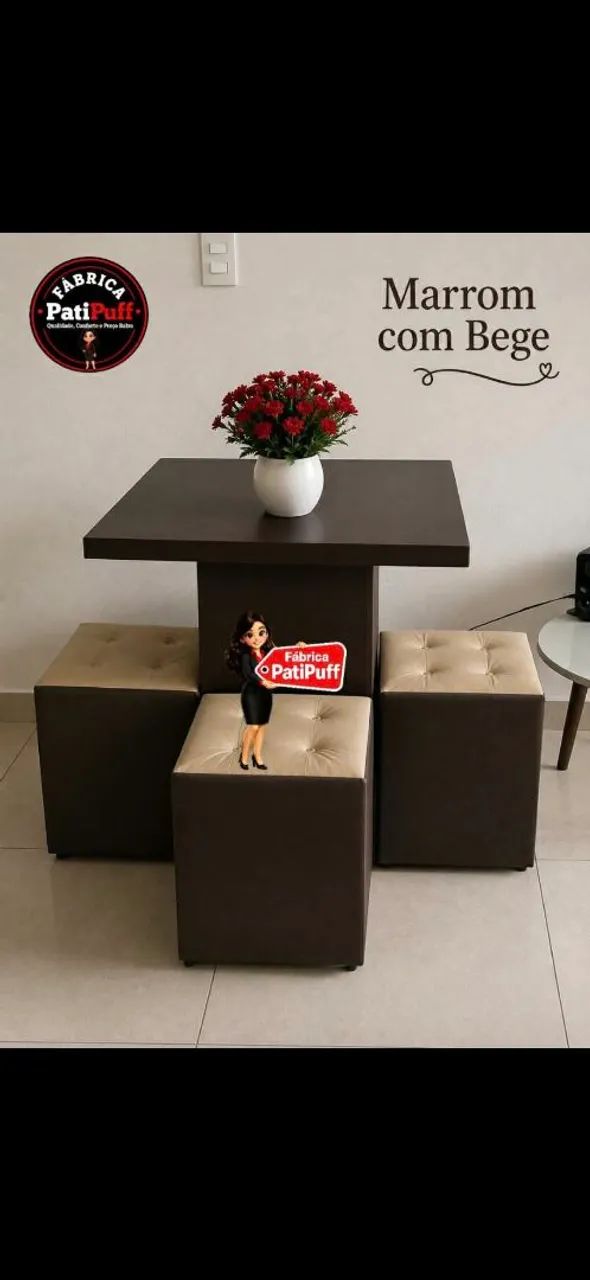 Mesa Quadrada Com 4 Puff - Foto 4