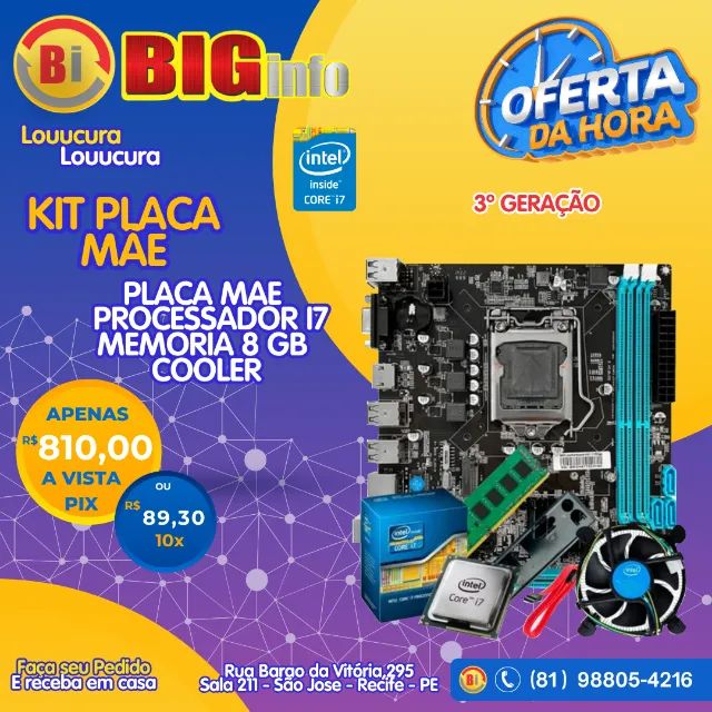 Kit Placa Mãe H61 + Proc I7 3770 + Memoria 8 Gb Ddr3 - Em ate 10x
