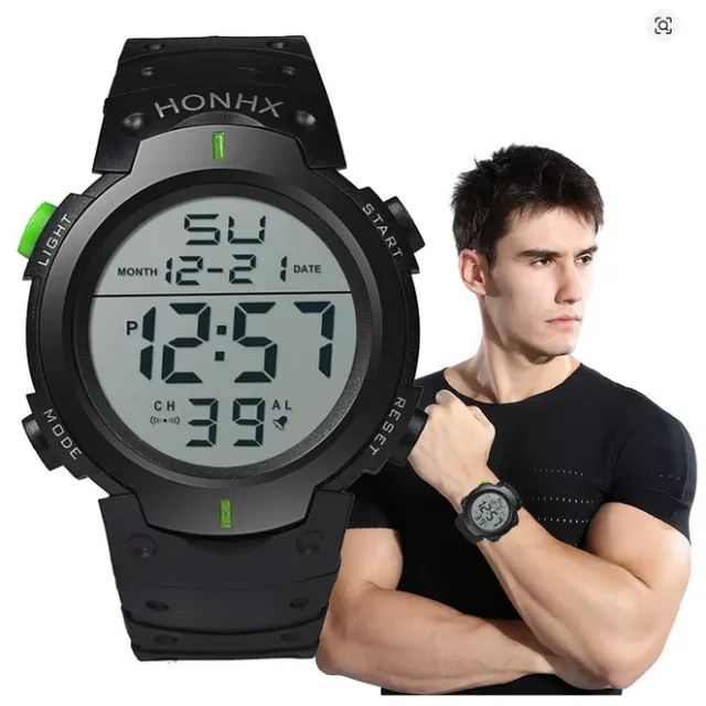 Relógio digital masculino com mostrador grande 