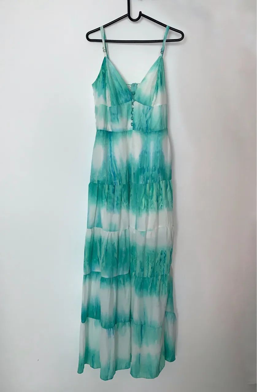 Vestido longo verde e branco !
