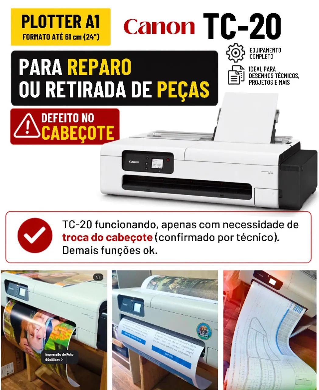 Impressora Canon TC 20 - PARA REPARO OU RETIRADA DE PEÇAS