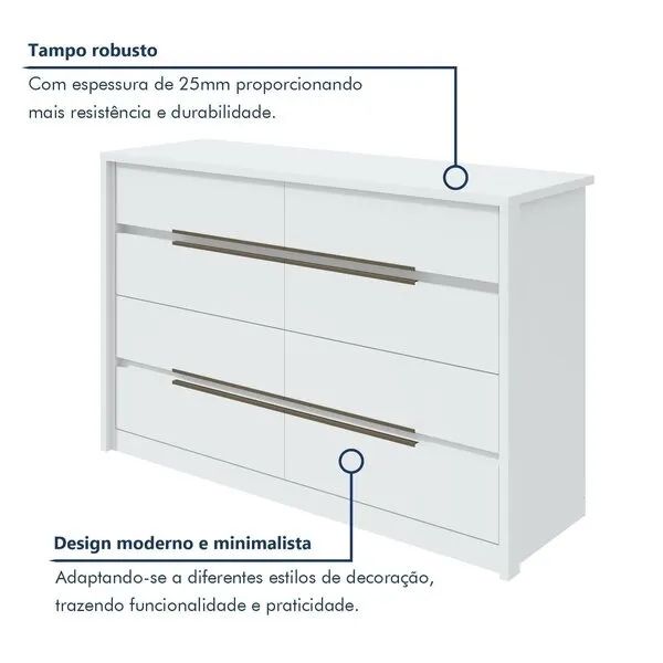 Cômoda Cabeceira Urban MDF 8 Gavetas