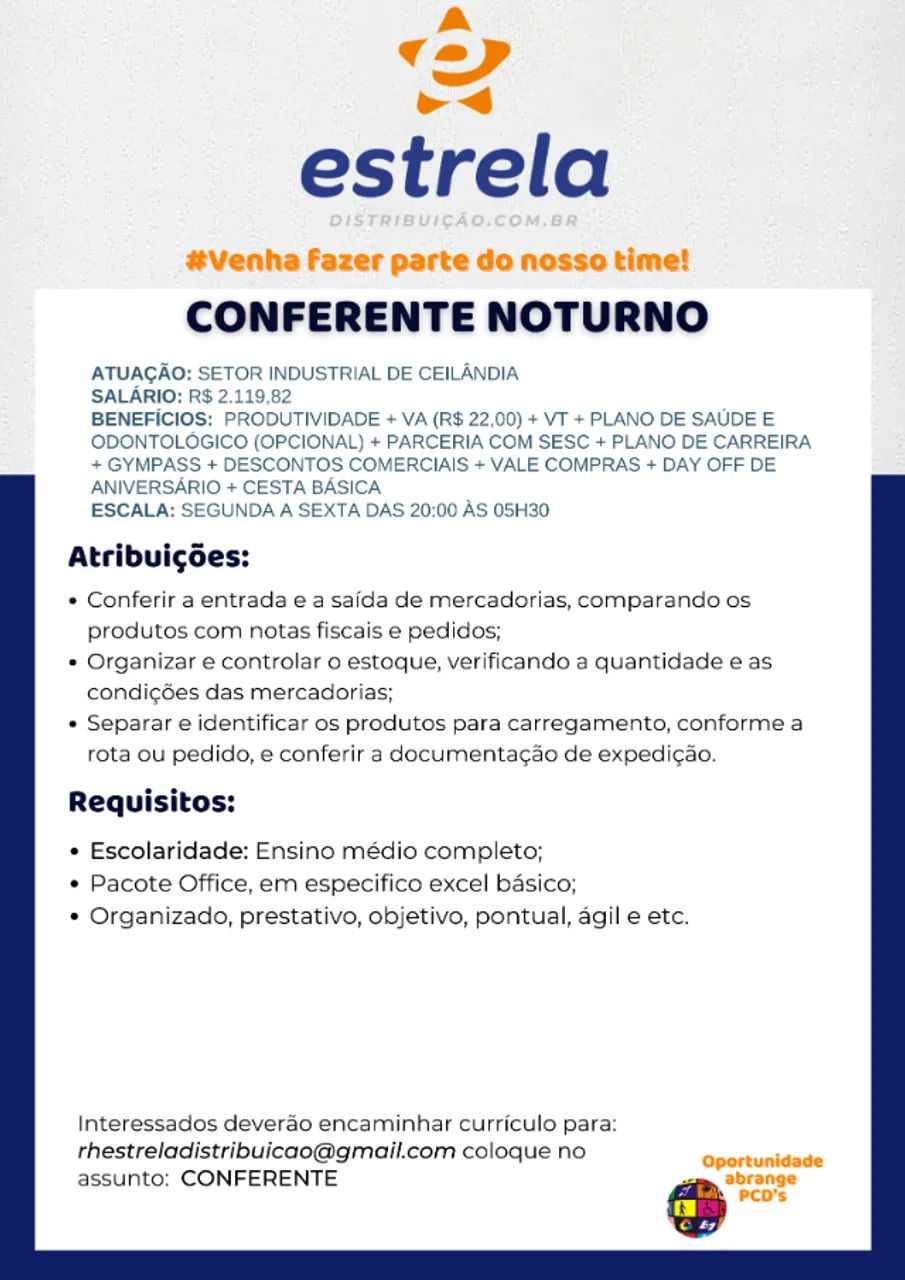 Conferente de mercadorias Noturno