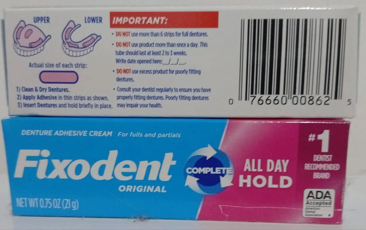 Creme fixador de dentadura, fixodent original (21g) - novo