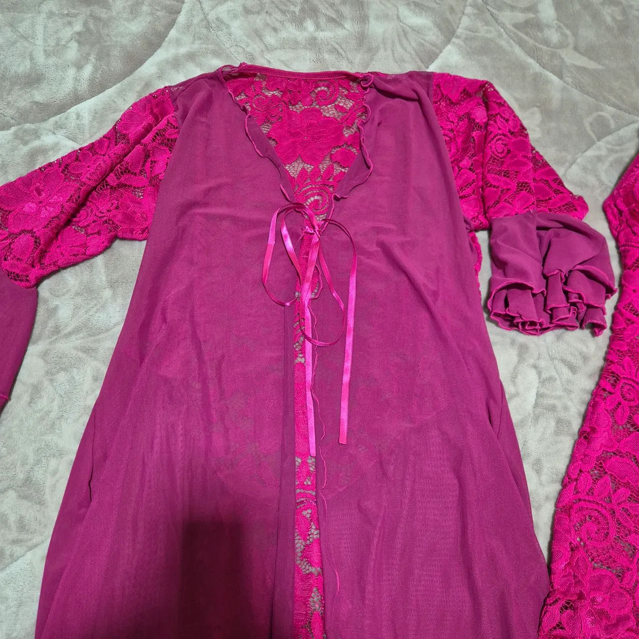 Conjunto Lingerie (Camisola e Robe) Rosa M - Foto 4