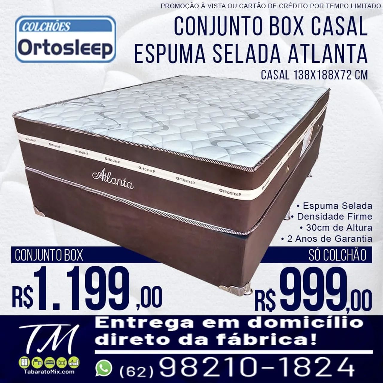 Colchão Casal Atlanta  30CM Espuma D28 Selada+ Box 