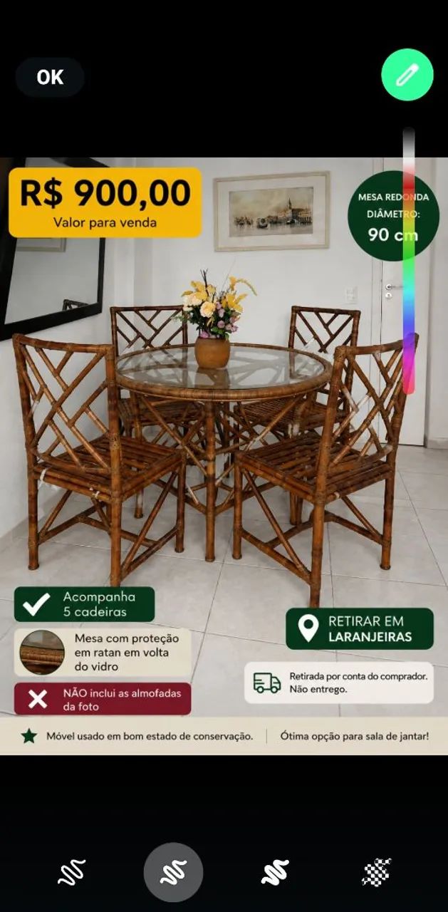 Mesa de cana da Índia redonda 