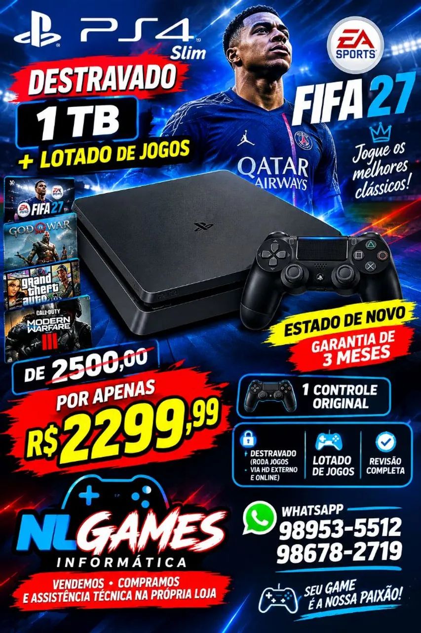 Ps4 destravado 1TB 