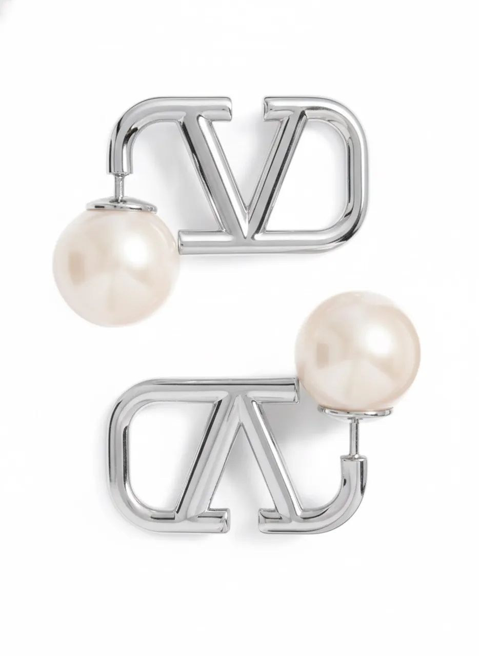 Brinco prateado Valentino inspiração com pérolas  - Foto 4