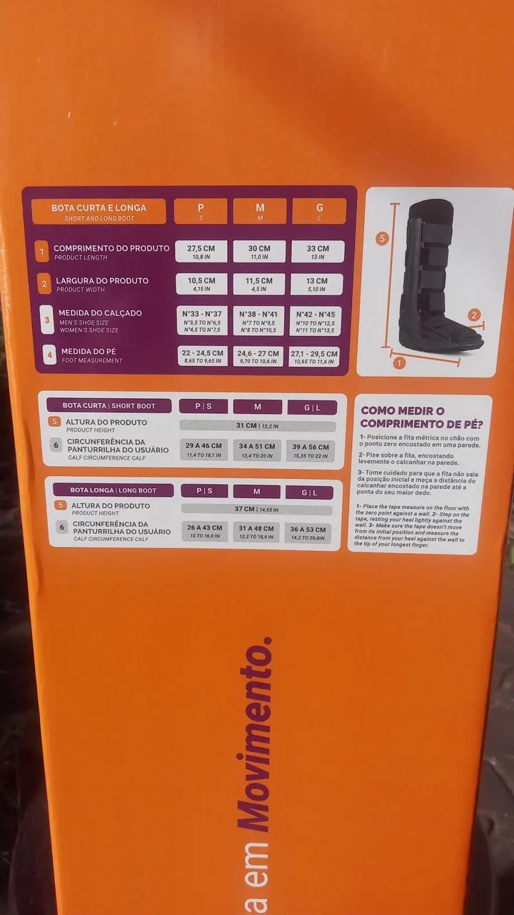 Bota imobilizadora Standard Tamanho medio Modelo Longa