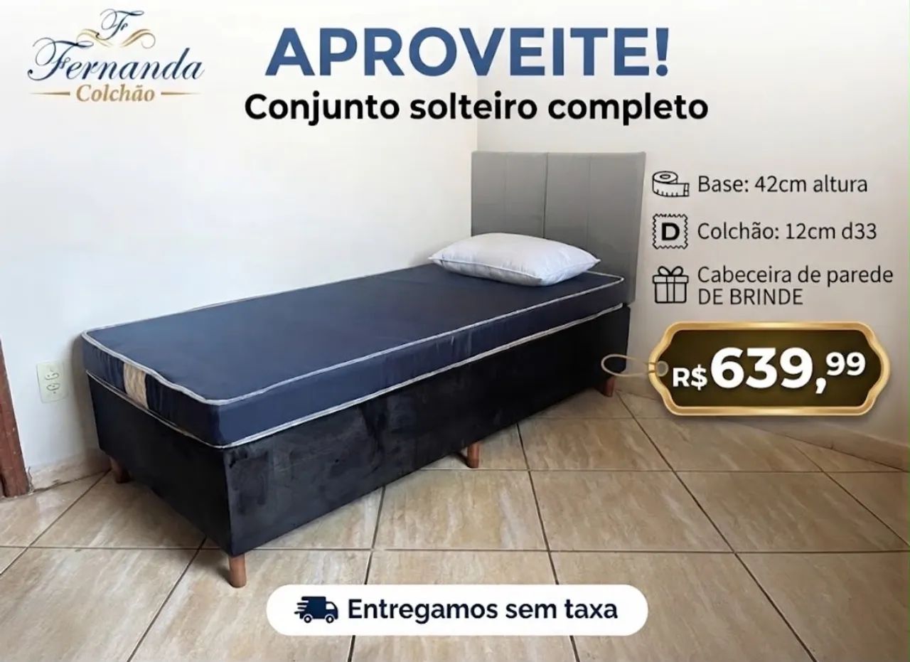CAMA SOLTEIRO BASE COLCHÃO D33 cabeceira de brinde 