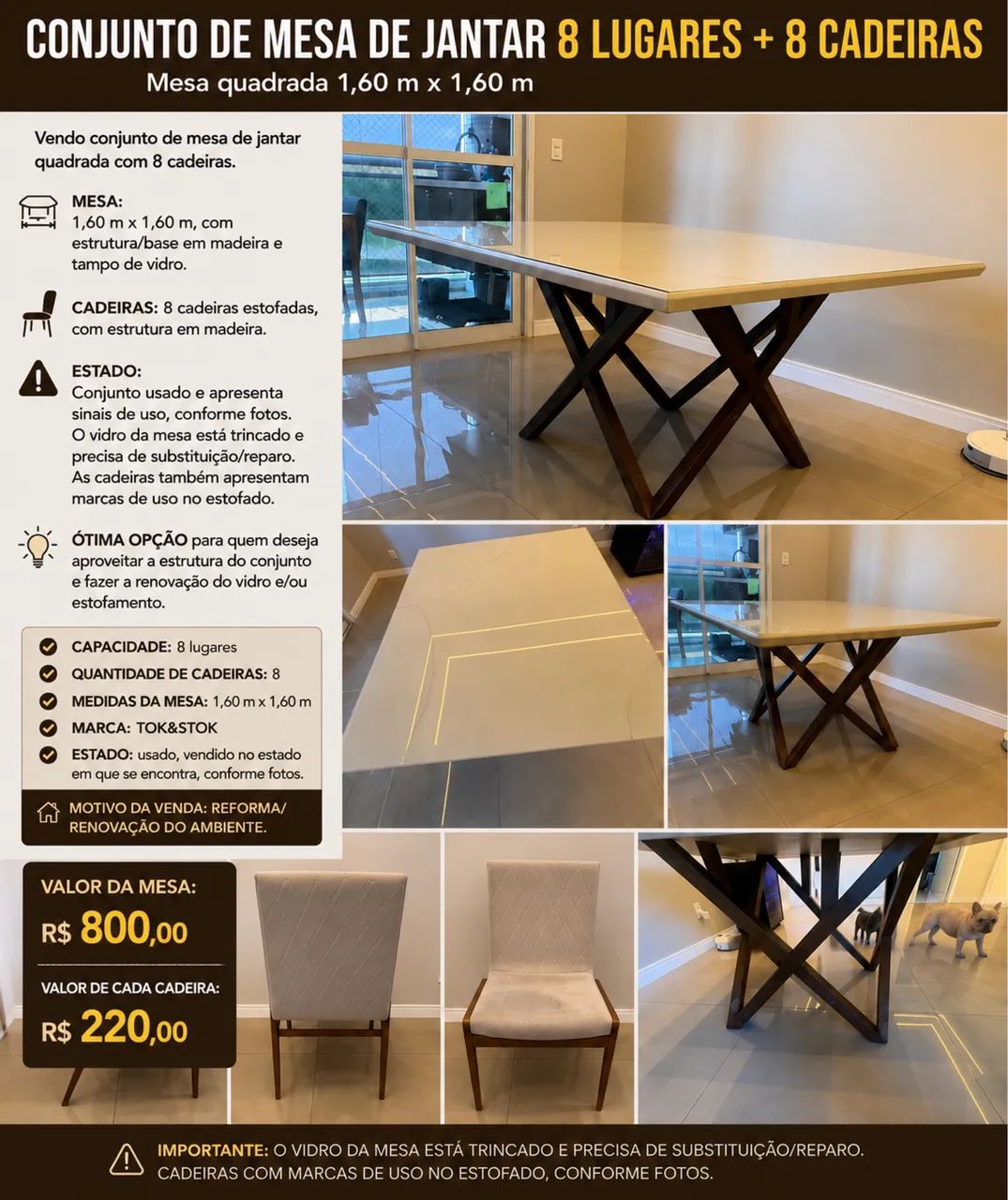 Mesa 8 lugares com cadeira