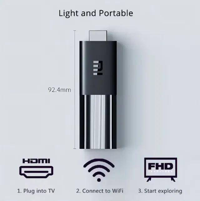 Mi Tv Stick 2a Geração Xiaomi Controle De Voz Full Hd 8gb 1g Cor Preto