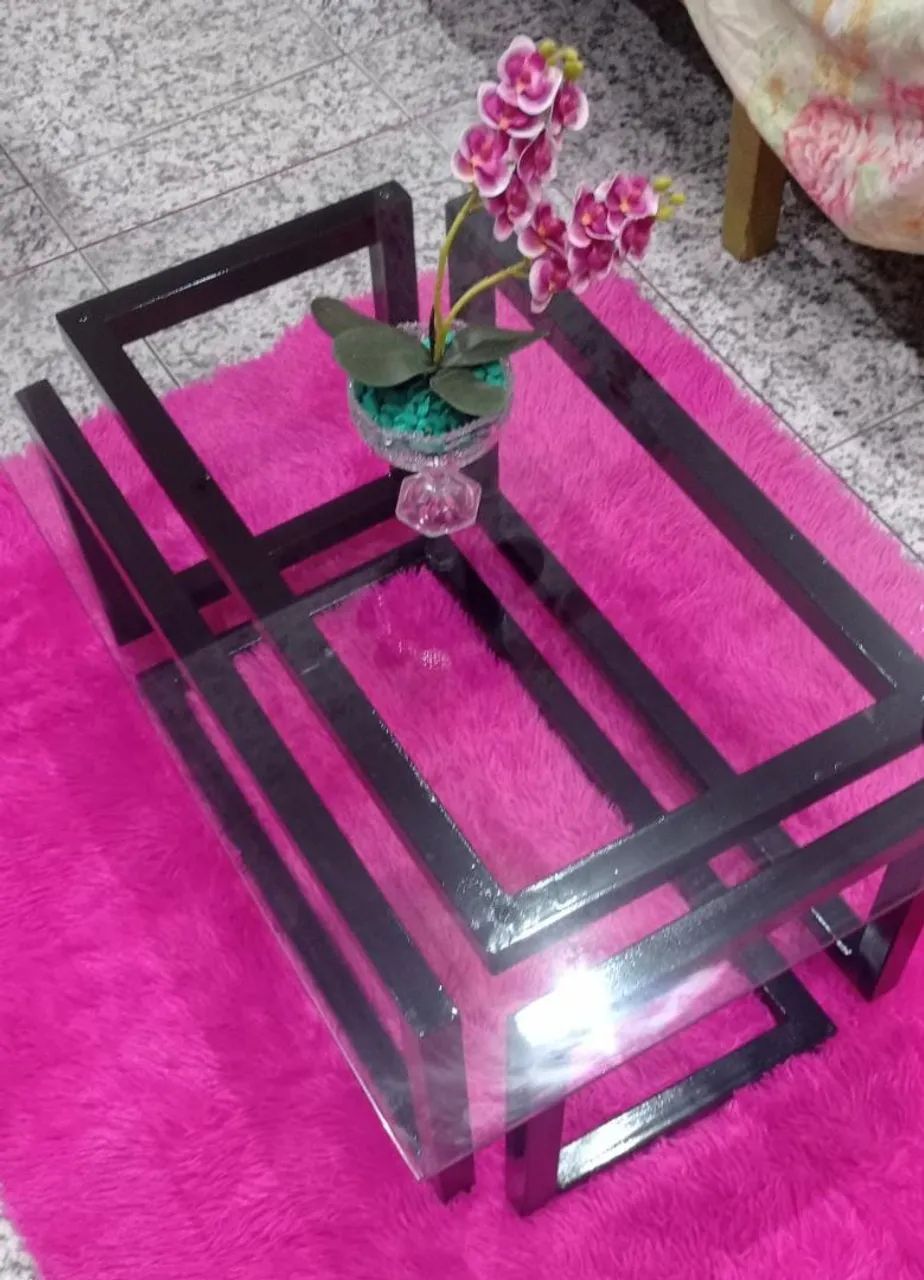 Mesa de Centro Moderna Nova em Ferro e Vidro - 70x40 cm - Foto 3