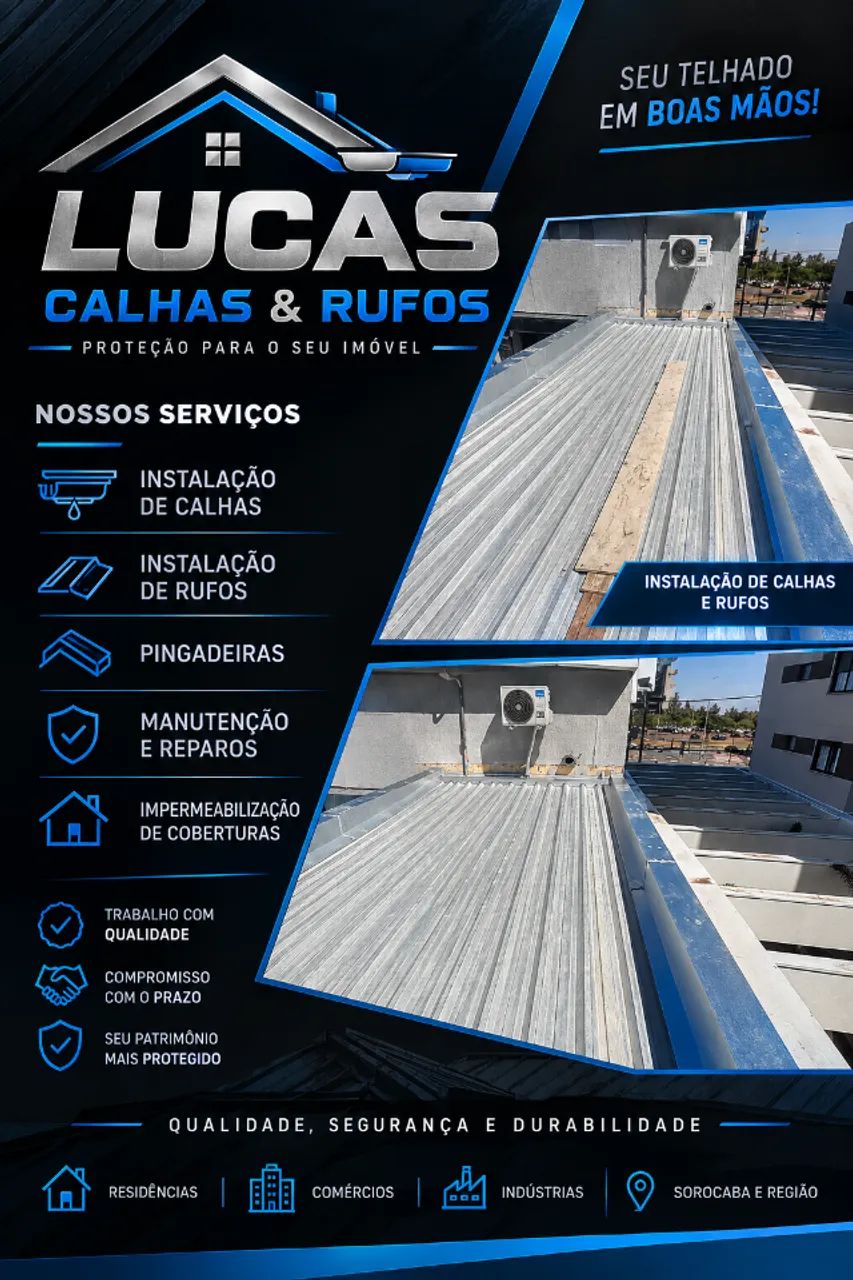 Instalação, manutenção e reparos de Calhas, Rufos, etc