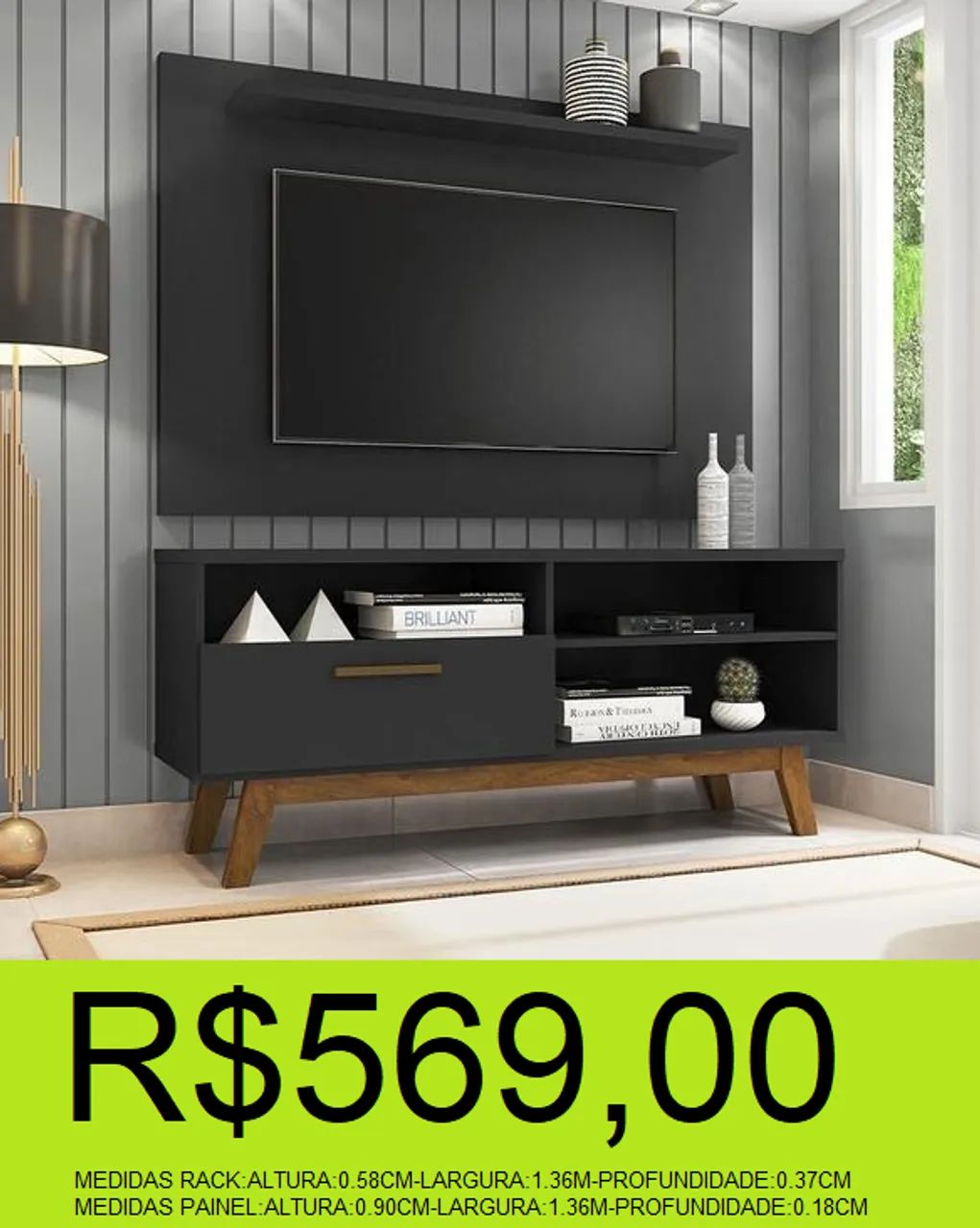 conjunto - rack + painel  - compre hoje e receba em até 72 horas 