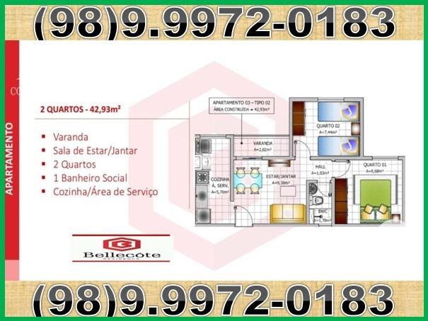 Bellecôte, apartamentos com 2 quartos, 42 a 48 m² Maiobão - São José de Ribamar/MA - Foto 4