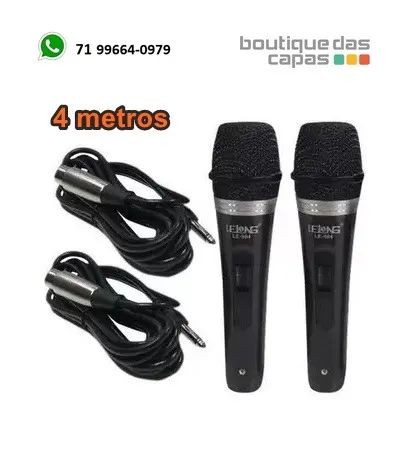 Microfone Duplo 2 Profissional Cardioide Com Fio karaokê 4 Metros Le-904  - Foto 2