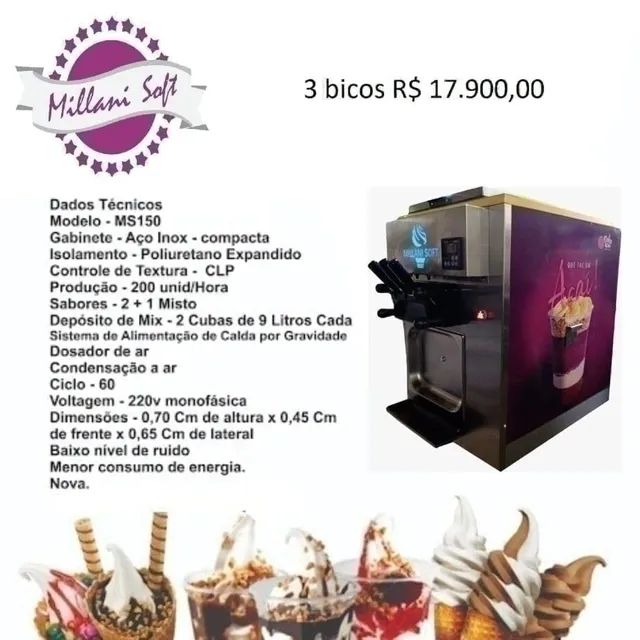 Máquina De Sorvete Expresso 3 Sabores Inox 220v