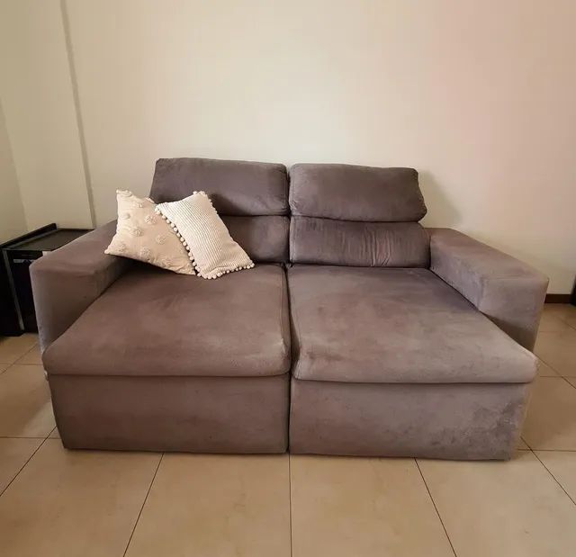 Sofá Reclinável Retrátil Cinza 3 lugares 2m x 90cm Sofás e Poltronas