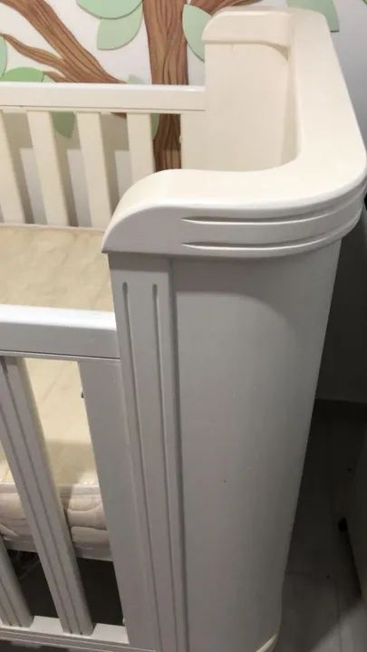 Berço TOY Arredondado | Americano 2 em 1 | Cor Branca | Madeira Maciça | Colchão Incluso - Foto 4