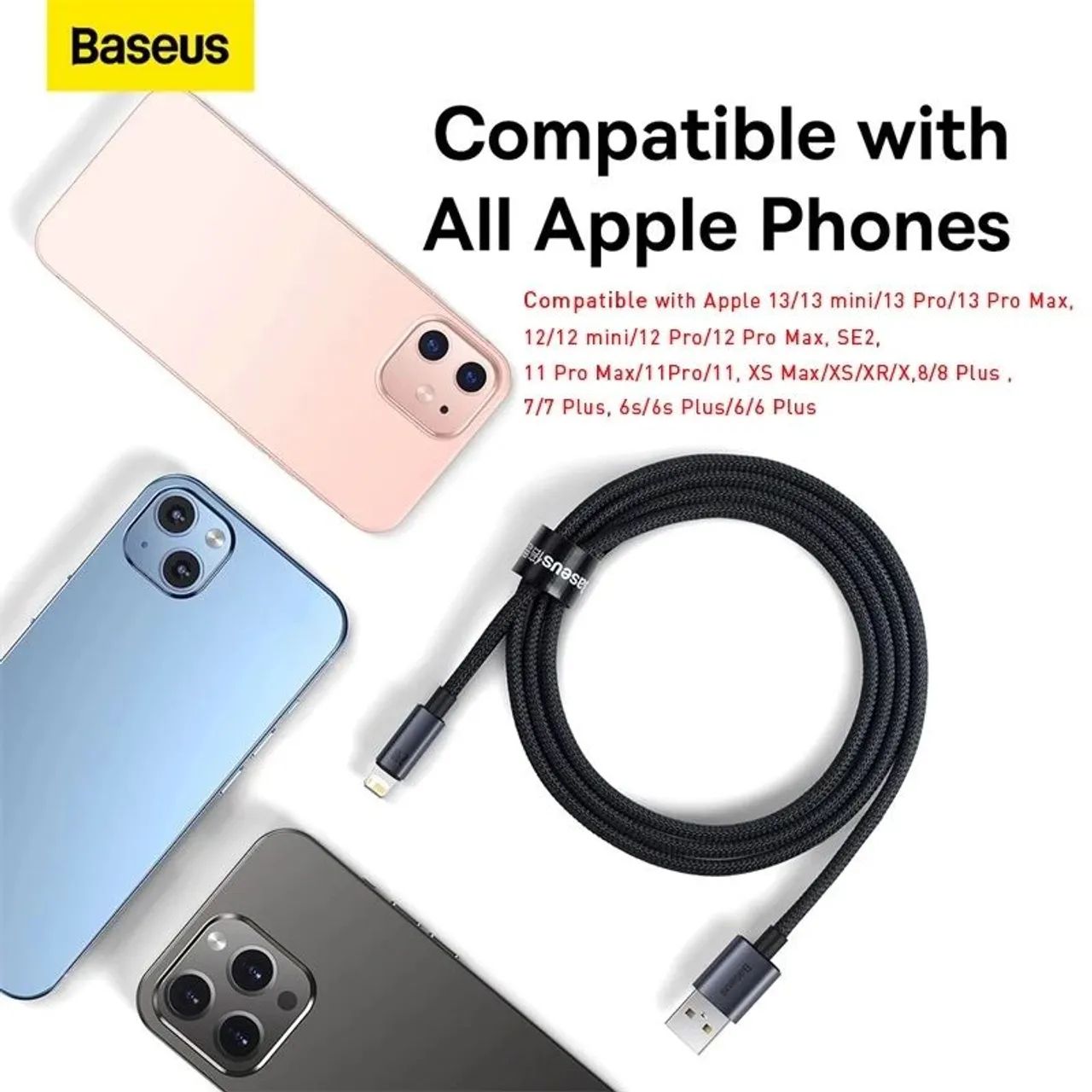 Cabo USB Baseus carga rápida Tipo A para Ligthning iPhone 1M - Foto 3