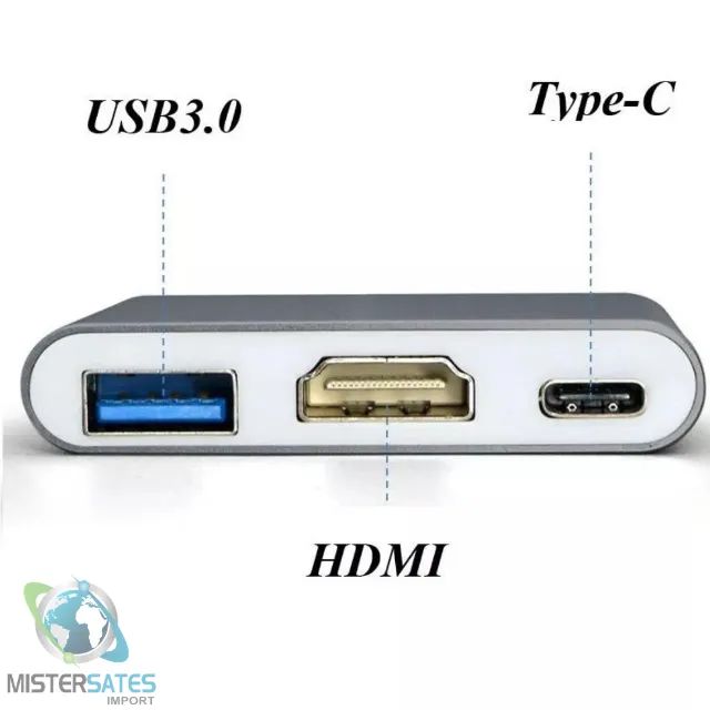 Cabo Adaptador 3 x 1- Thunderbolt 3.0 Para Hdmi Usb 3.0 Tipo-c - COD 477 - Foto 3