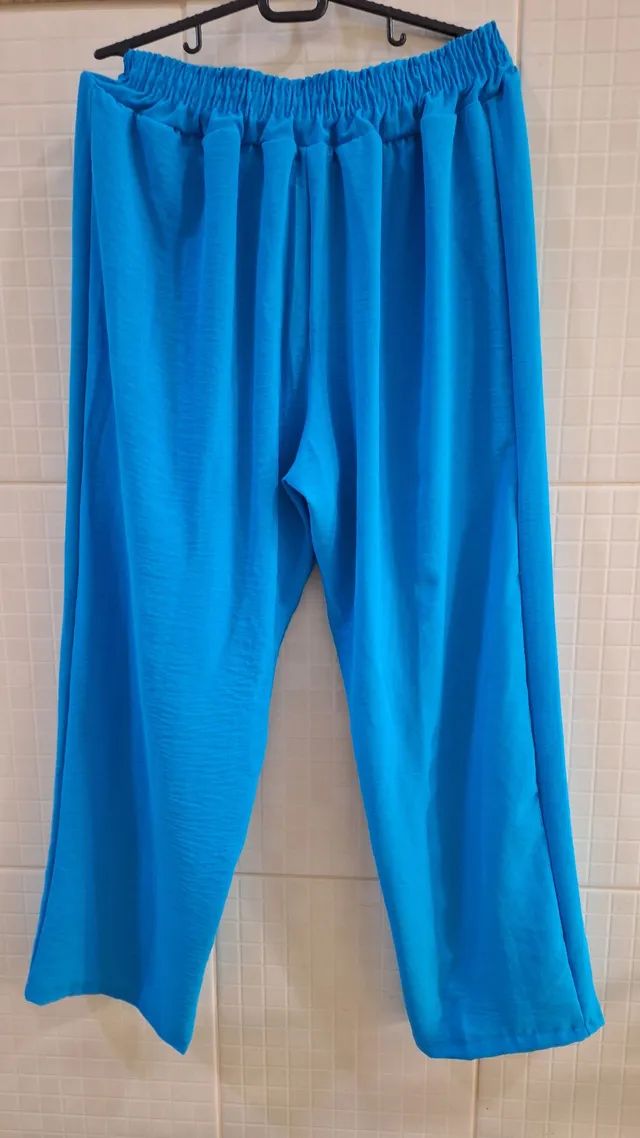 Calça pantalona azul em crepe  - Foto 2