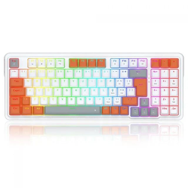 Teclado Mecânico 98% Redragon Gloria White/Orange RGB Switch Dust-Proof Red - WZetta - Foto 4