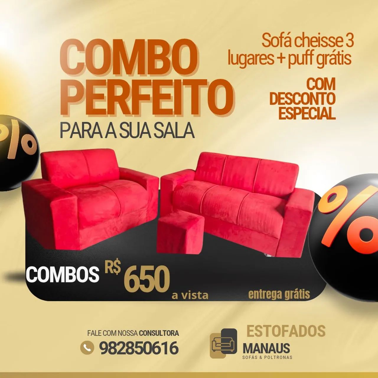 Combo Perfeito para sua Sala - Sofá + Puff Grátis! - Foto 5