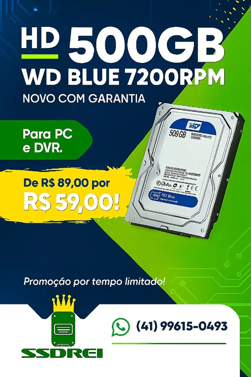 HDD DVR - DESKTOP - 500GB WD BLUE NOVO