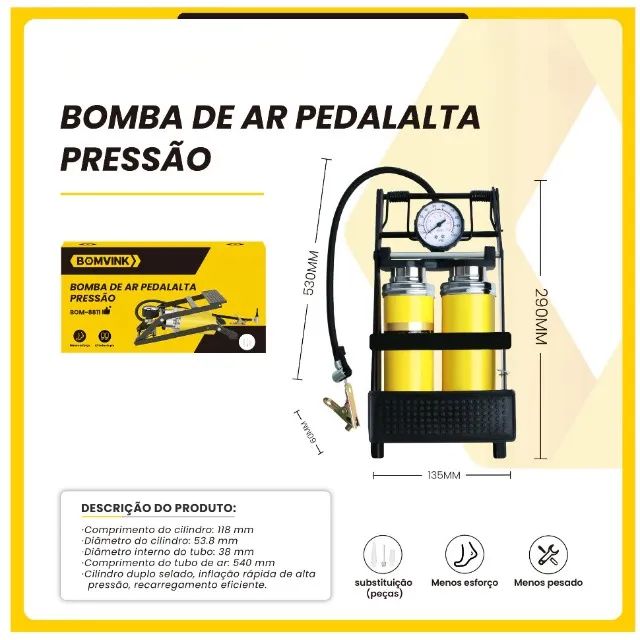 bomba de ar manual de pedal alt pressao 540mmbomder bom-8811 - Foto 2