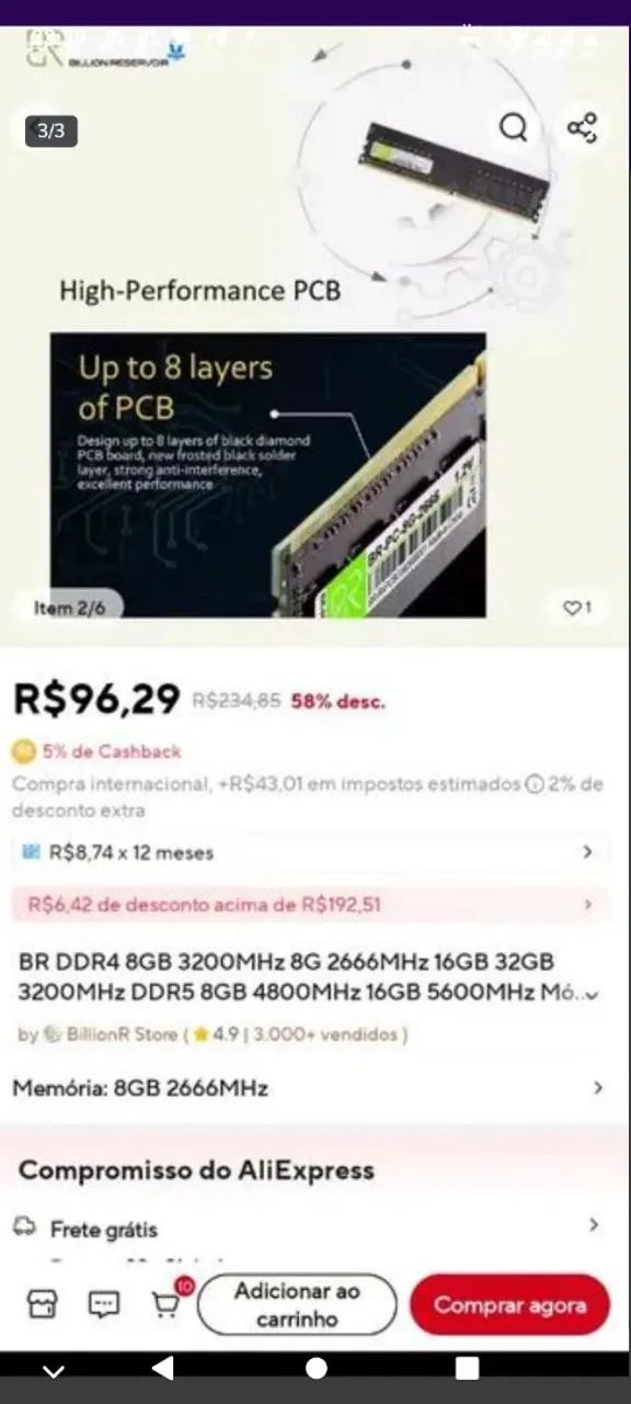 Memória ram dois pentes de 2666 hz 