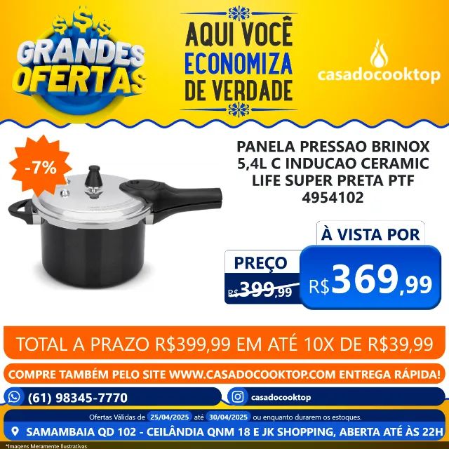 PANELA PRESSAO BRINOX 5,4L C/ INDUCAO CERAMIC LIFE SUPER PRETA PTF  COD: 4954102  