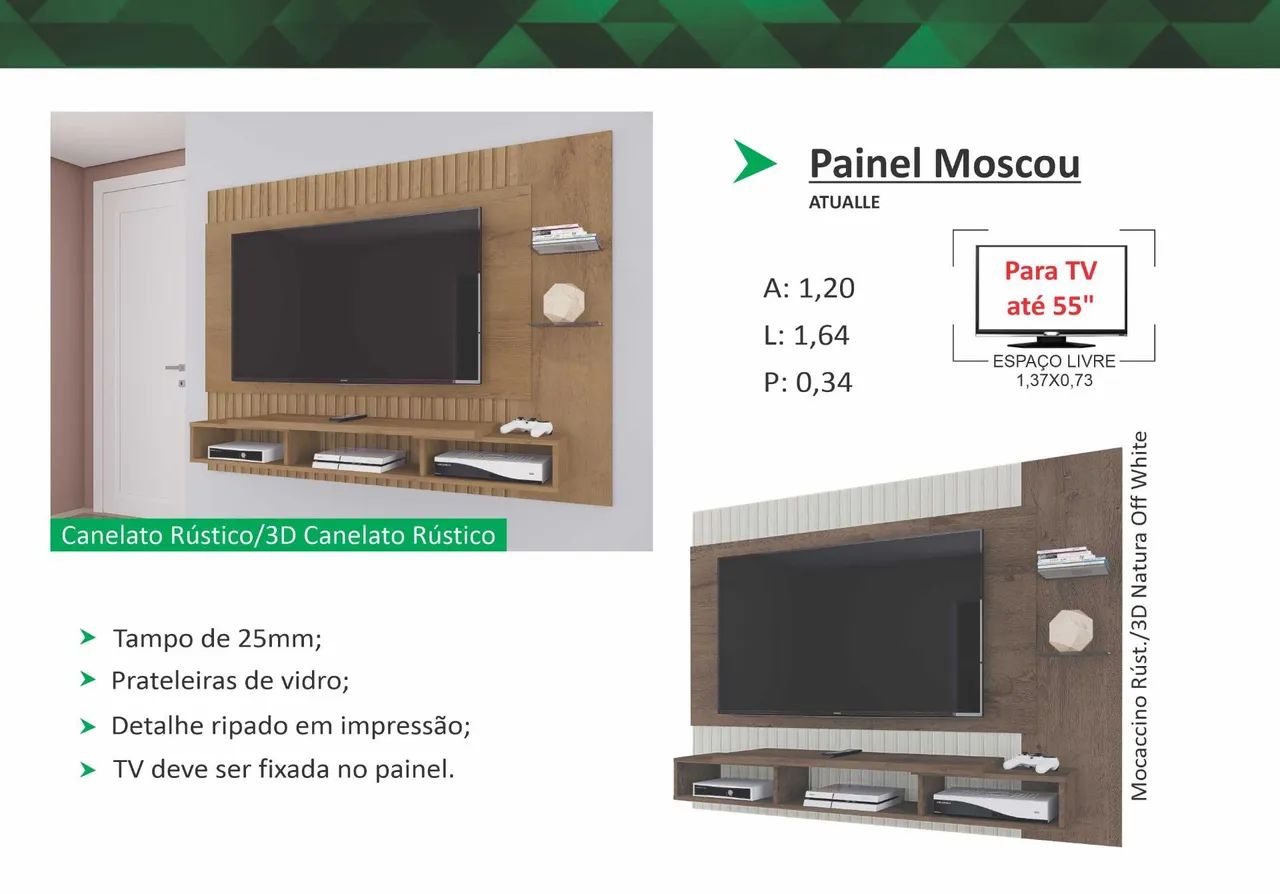 Painel para TV até 55 polegadas - Canelato Rústico