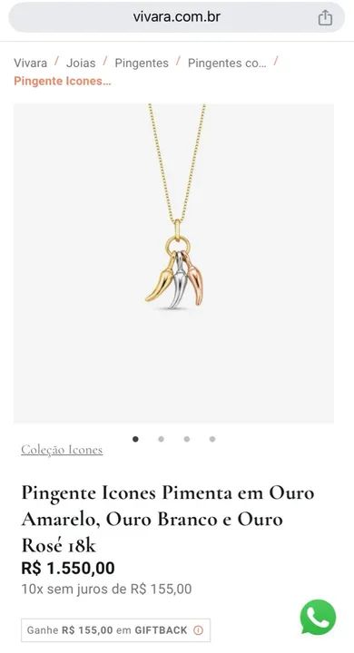 Pingente Icones Pimenta em Ouro Amarelo, Ouro Branco e Ouro Rosé 18k