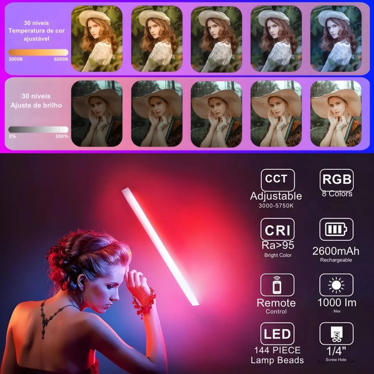 Bastão de Led Profissional Luxceo Q508A com 10w potência e Autonomia de até 3h Original - Foto 2