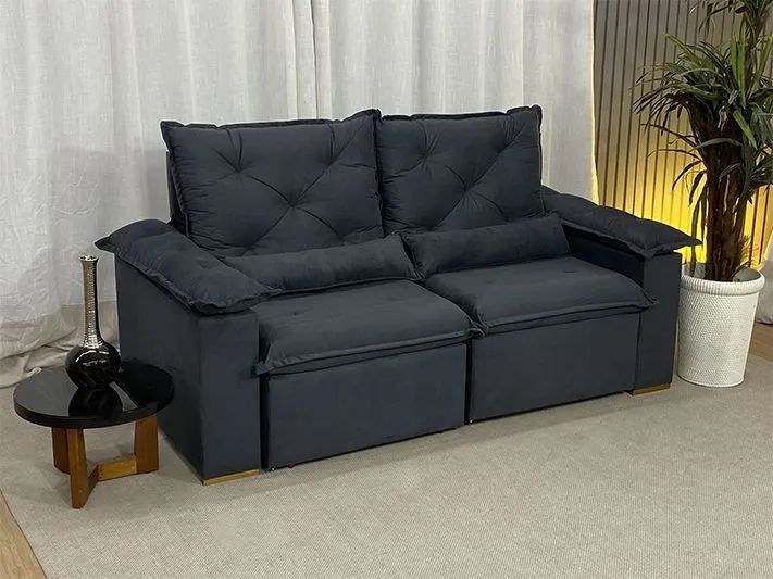 Sofá Retrátil Reclinável 200cm Veludinho Cinza Chumbo - Foto 2