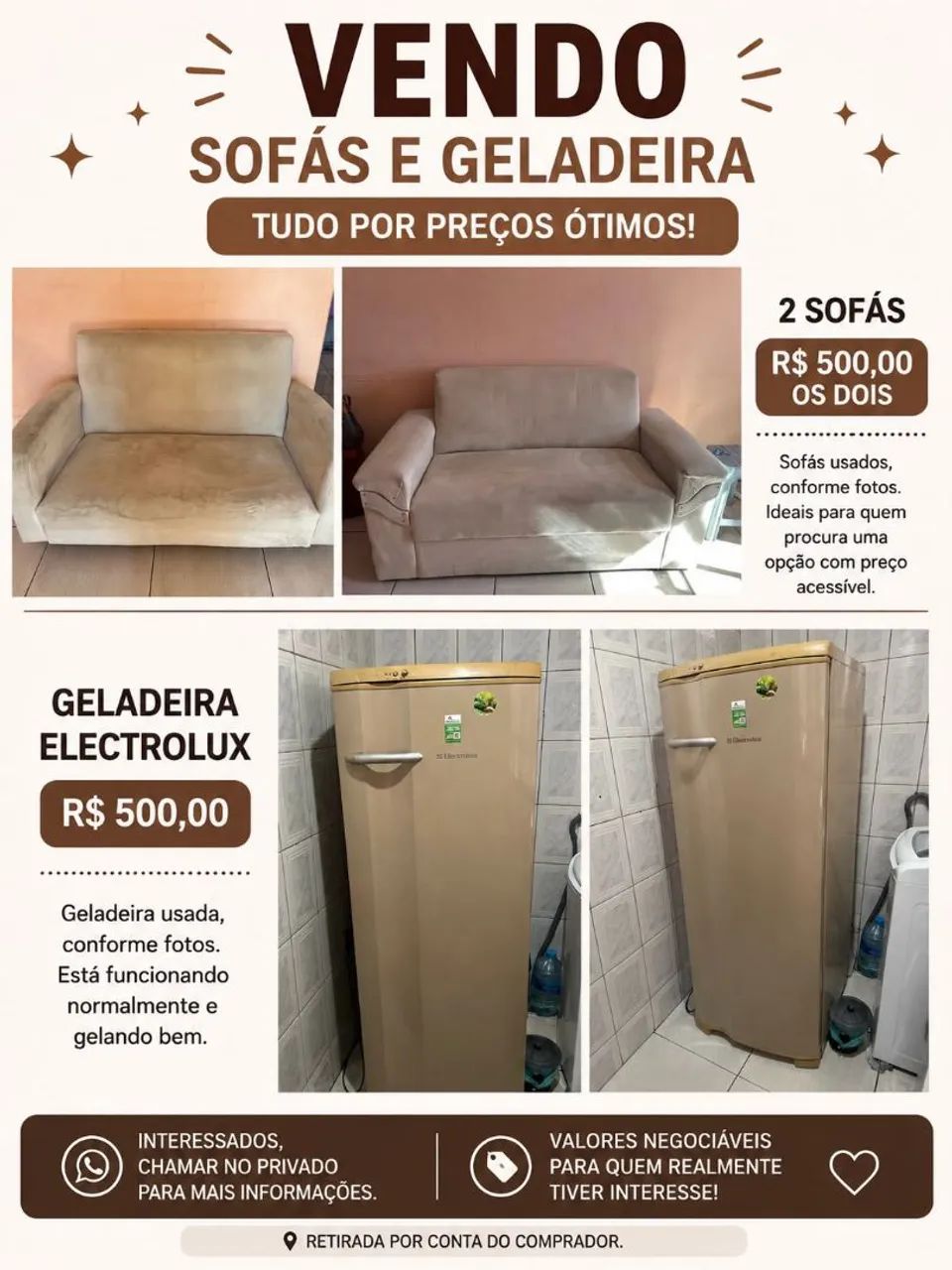 Vendo sofás e geladeira.