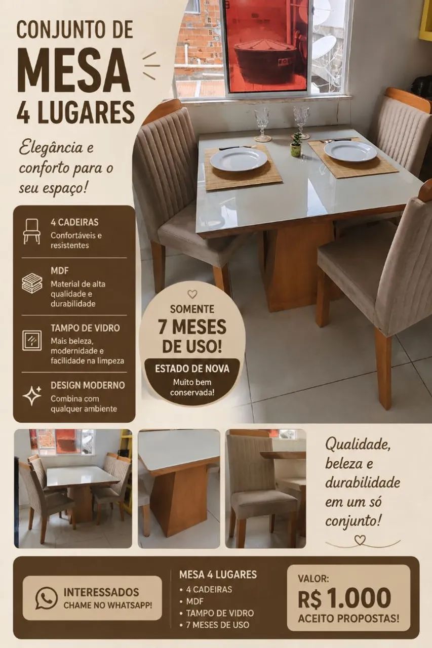 MESA DE JANTAR - 4 CADEIRAS 