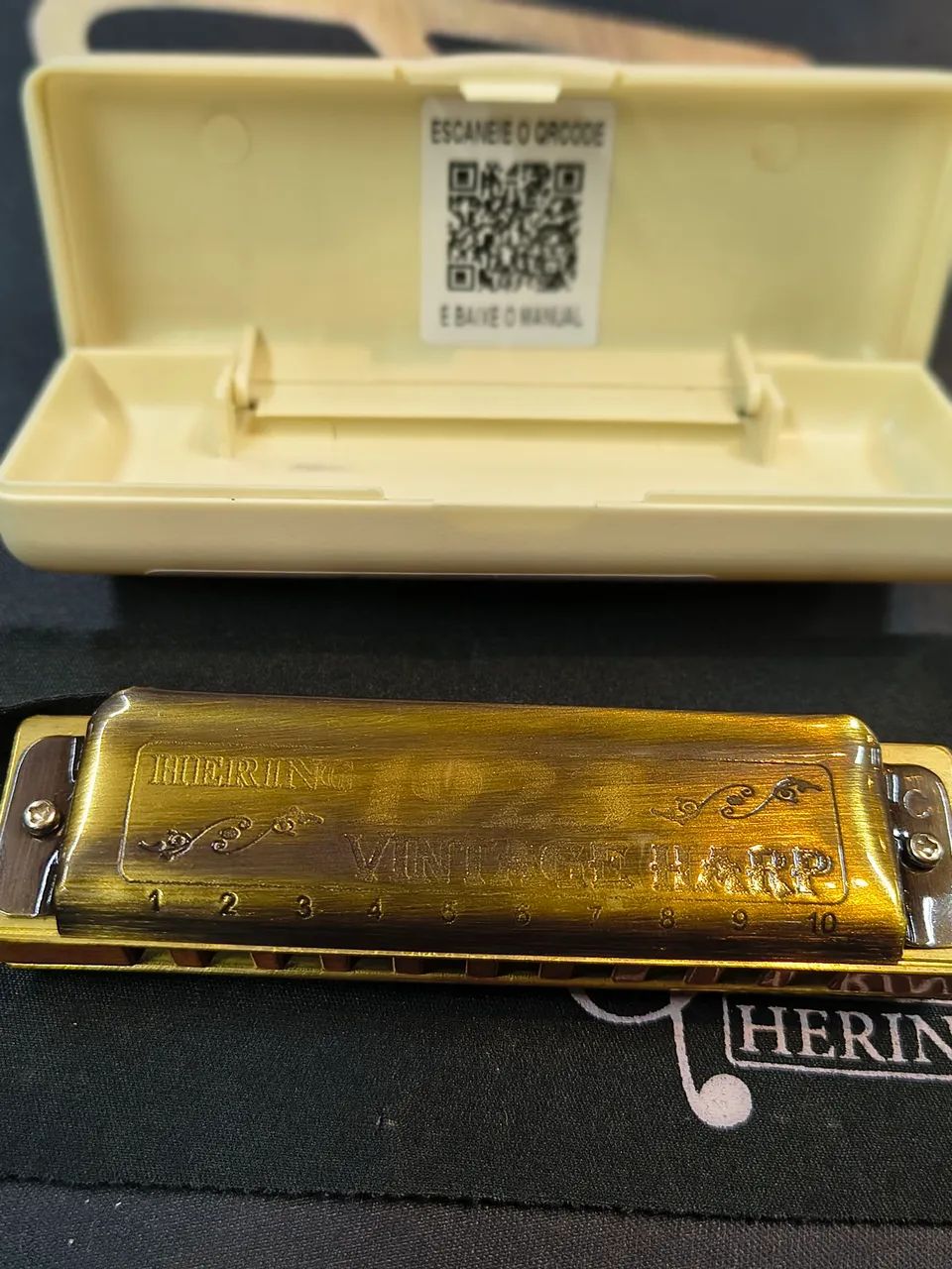 Gaita Hering vintage harp 10 vozes comemorativa 1923 Hering 100 anos ouro velho - Foto 6