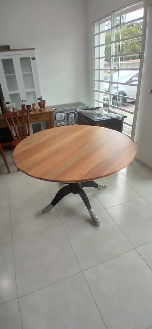 Mesa Redonda Com Tampo Madeira De Eucalipto - Foto 4