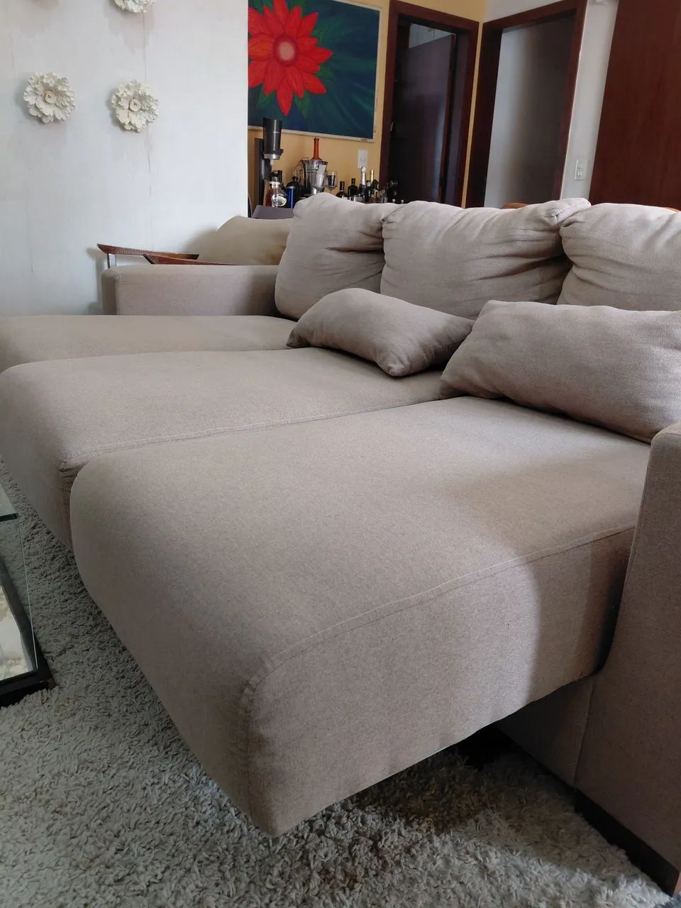 Lindo sofá cama, três lugares e feito a linho  - Foto 3